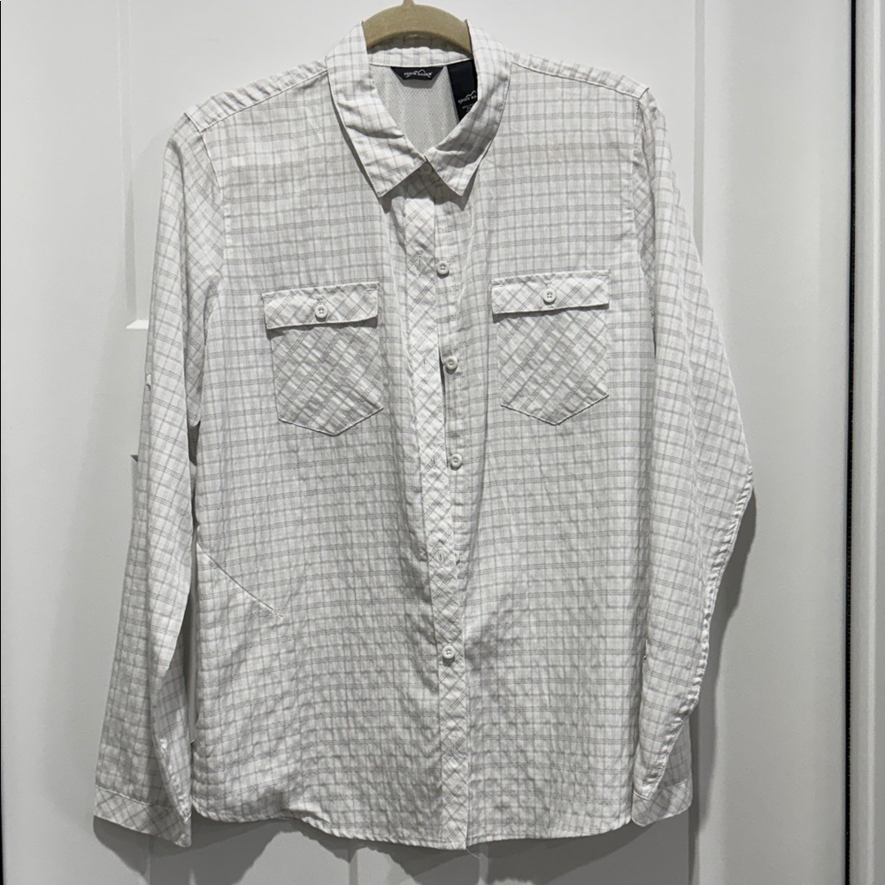 Eddie Bauer White Plaid Button-Down Shirt